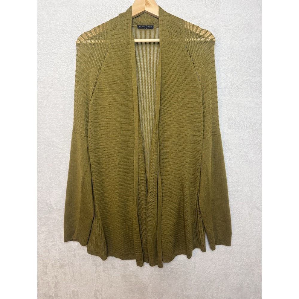Eileen Fisher Chicory Mini Stitches Lagenlook Open Front Knit Cardigan Sweater